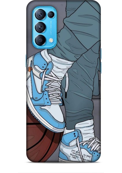Oppo Reno 5 Kılıf Basketbolcular 3 Ayakkabı Mavi Arka Kapak
