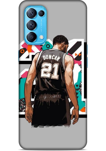 Oppo Reno 5 Kılıf Basketbolcular 27 Duncan 21 Gri Lazer Kesim Silikon
