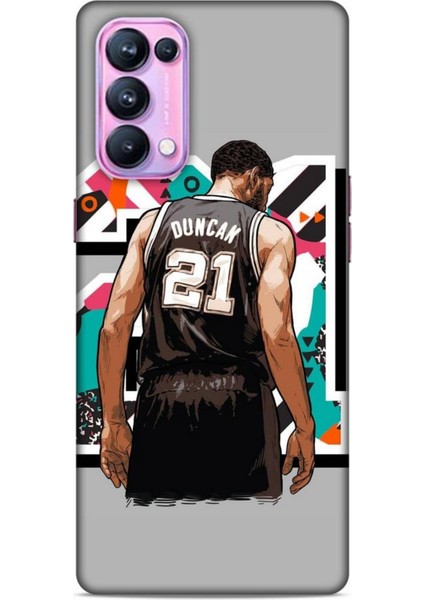 Oppo Reno 5 Pro Kılıf Basketbolcular 27 Duncan 21 Gri Lazer Kesim Silikon