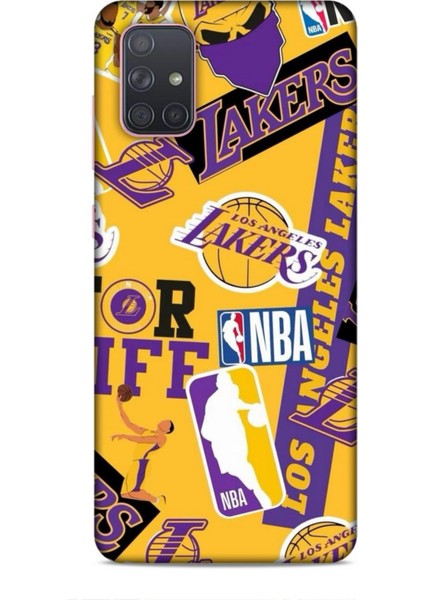 Samsung Galaxy A91 Kılıf Basketbolcular 11 Sarı Mor Los Angeles 4K Baskılı Kılıf