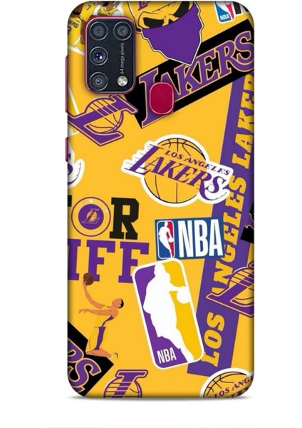 Samsung Galaxy M31 Kılıf Basketbolcular 11 Sarı Mor Los Angeles 4K Baskılı Kılıf
