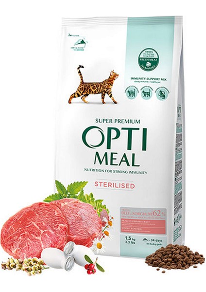 Süper Premium Dana Etli-Sorgumlu Kısır Kedi Maması 1,5 kg 276097