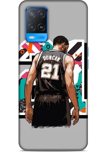 Oppo A54 Kılıf Basketbolcular 27 Duncan 21 Gri Lazer Kesim Silikon