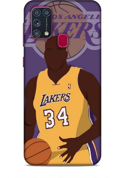 Samsung Galaxy M31 Kılıf Basketbolcular 24 Lakers Kahverengi Darbe Emici Kılıf