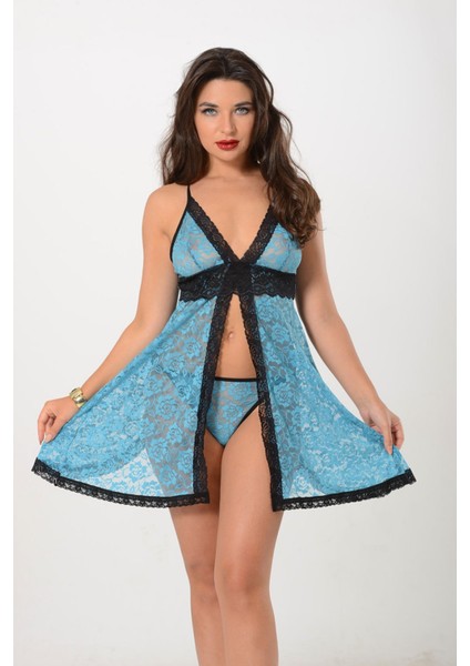 Turkuaz Dantel Gecelik - 664