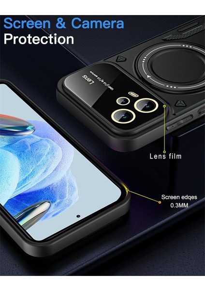 Xiaomi Redmi Note 12 Pro Plus Kılıf Kamera ve Lens Mercekleri Kaplama Korumalı Metal Dönen Manyetik Halka Standlı Zırh Tank