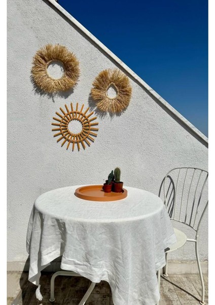 3'lü Set Rafya Rattan Turuncu Çubuk,yuvarlak, Damla Çerçeve El Yapım Balkon,kapı,duvar, Bahçe Süsü