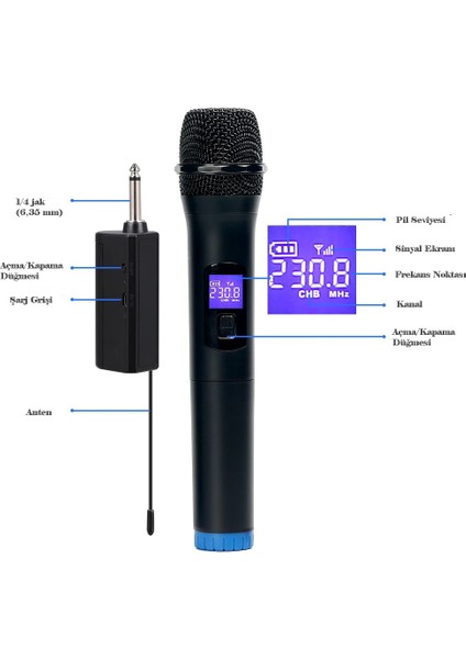 V-102 Vhf Kablosuz Mikrofon Profosyonel Cami Okul Otobüs Sunum Düğün Alıcılı El Mikrofonu Karaoke Digital Ekran fiyatları
