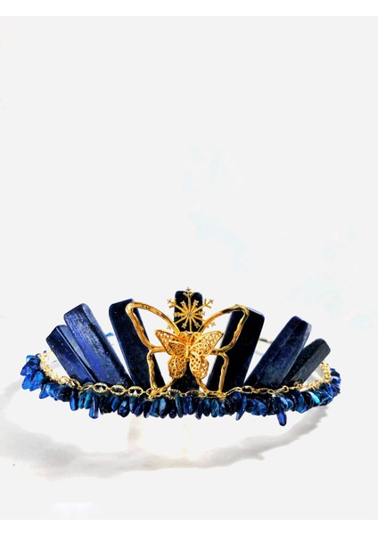 Freya Lapis Lazuli Taç ( Doğal Taş, Saç Aksesuarı, Düğün, Gelin, Luxury, Night )