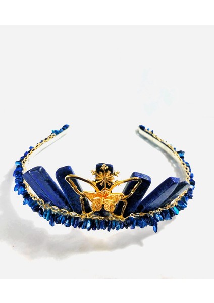 Freya Lapis Lazuli Taç ( Doğal Taş, Saç Aksesuarı, Düğün, Gelin, Luxury, Night )