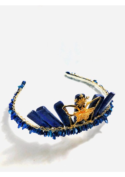 Freya Lapis Lazuli Taç ( Doğal Taş, Saç Aksesuarı, Düğün, Gelin, Luxury, Night )