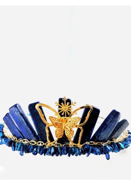 Freya Lapis Lazuli Taç ( Doğal Taş, Saç Aksesuarı, Düğün, Gelin, Luxury, Night )