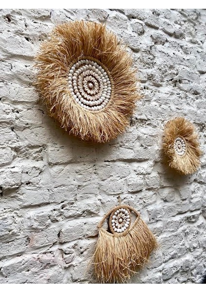 3'lü Set Rafya Deniz Kabuklu Model & Tüm Çap 30-50 cm & Yarım Göz