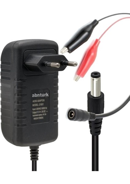 6 Volt Akü Şarj Adaptörü 6 V 2 Amper Çift Fonksiyon Akü Şarj Cihazı Akım Korumalı 5.5x2.5mm Jak+Maşa