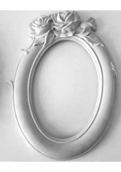 Gül Kabartmalı Içi Dolu 20CM Oval Çerçeve Silikon Kalıp K-541