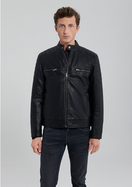 Siyah Suni Deri Ceket 0110345-900 modelleri