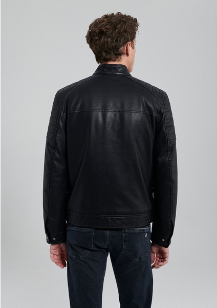 Siyah Suni Deri Ceket 0110345-900 fırsatları