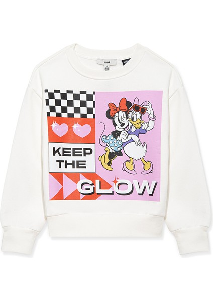 Mickey Mouse Baskılı Ekru Sweatshirt 7S10035-80194
