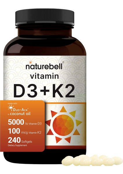 Vitamin D3 5000 K2 100 Mcg Mk7 240 Kapsul Third Party Tested Buyuk Boy