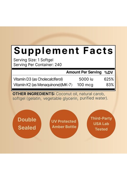 Vitamin D3 5000 K2 100 Mcg Mk7 240 Kapsul Third Party Tested Buyuk Boy fiyatları