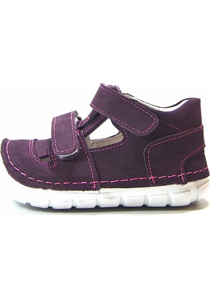 R322 Deri Mor Ilkadım Kız Bebek Ayakkabı