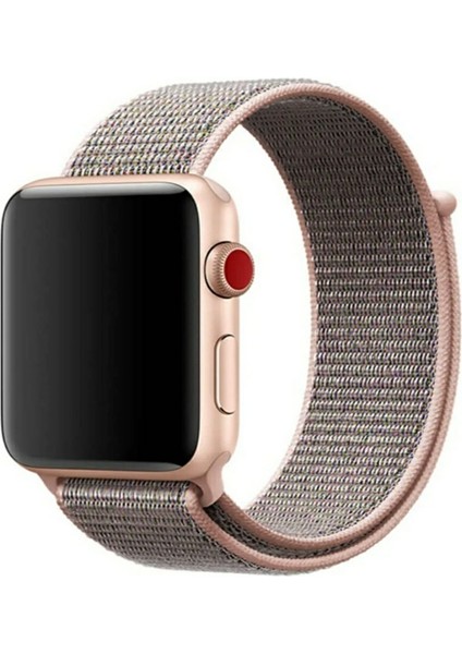 Apple Watch 38MM / 40MM/ 41 mm (Seriler /se ile Uyumlu) Cırtlı Bant Kordon Pudra