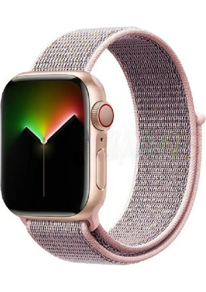Apple Watch 42 mm / 44MM / 45MM/ 49 mm /se/ultra ile Uyumlu) Cırtlı Bant Kordon Pudra