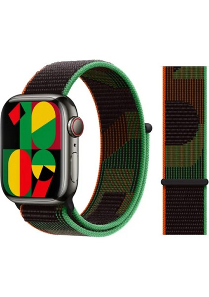 Apple Watch 38MM / 40MM/ 41 mm (Seriler /se ile Uyumlu) Cırtlı Bant Kordon Koyu Yeşil