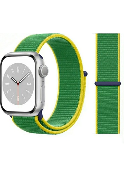 Apple Watch 38MM / 40MM/ 41 mm (Seriler /se ile Uyumlu) Cırtlı Bant Kordon Yeşil Sarı