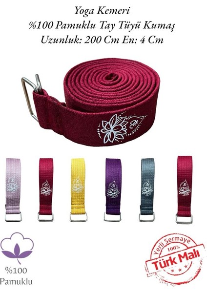 Lotus Çiçeği Baskılı Yoga Kemeri 200 cm x 4,5 cm %100 Pamuklu modelleri