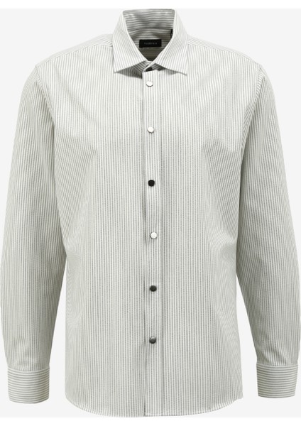 Relaxed Gömlek Yaka Çizgili Gri Erkek Gömlek F4SM-GML 0254