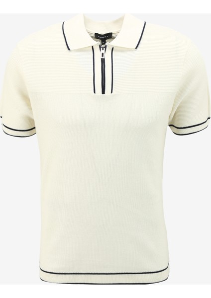 Polo Yaka Basic Jakarlı Kırık Beyaz Erkek Kazak F4SM-KZK 0708