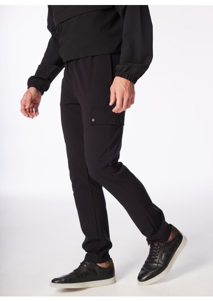 Lastikli Bel Normal Paça Siyah Erkek Chino Pantolon F4SM-PNT 0745