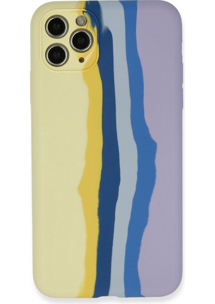 Iphone 11 Pro Kılıf Ebruli Lansman Silikon - Sarı-Lila 300099