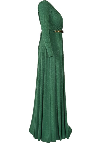 Maxi Abiye Elbise: Uzun Kol, V Yaka, Şık Kemer Detayı fiyatları