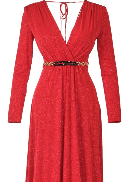 Maxi Abiye Elbise: Uzun Kol, V Yaka, Şık Kemer Detayı fiyatları