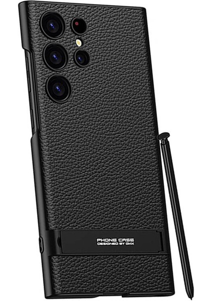 Samsung Galaxy S24 Ultra Kılıf Kamera Korumalı Dikey Standlı Ays Kapak (Leather)