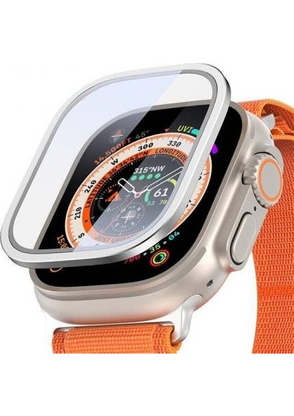 Alüminyum Kenarlı Ful Kaplama Apple Watch Ultra 49MM Ekran Koruyucu, Toz ve Su Geçirmez Kırılmaz