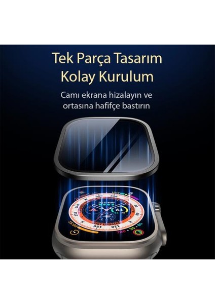 Alüminyum Kenarlı Ful Kaplama Apple Watch Ultra 49MM Ekran Koruyucu, Toz ve Su Geçirmez Kırılmaz