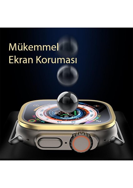 Alüminyum Kenarlı Ful Kaplama Apple Watch Ultra 49MM Ekran Koruyucu, Toz ve Su Geçirmez Kırılmaz