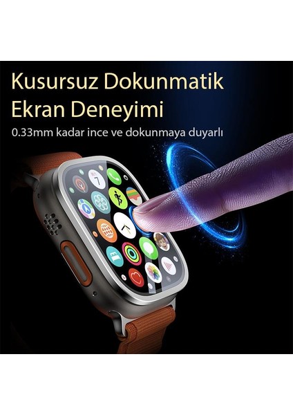 Alüminyum Kenarlı Ful Kaplama Apple Watch Ultra 49MM Ekran Koruyucu, Toz ve Su Geçirmez Kırılmaz