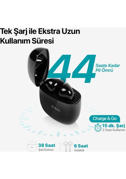 BT5.1V Airbeat Go Dokunmatik Mikrofonlu Bluetooth Kulaklık, Ipx6 Su ve Ter Geçirmez Kulaklık