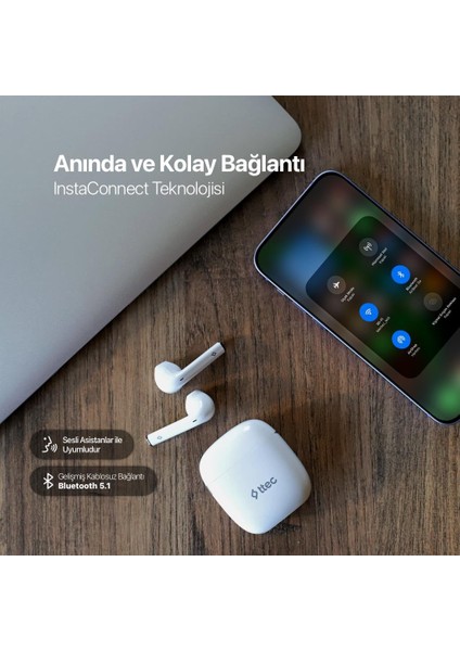 BT5.1V Airbeat Go Dokunmatik Mikrofonlu Bluetooth Kulaklık, Ipx6 Su ve Ter Geçirmez Kulaklık