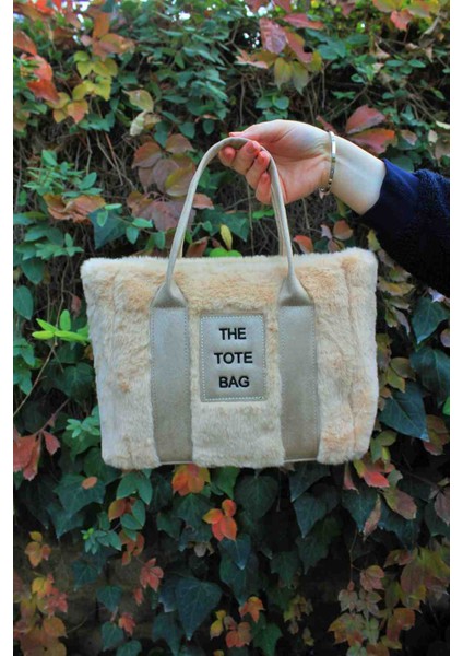 Açık Bej The Tote Bag Peluş Kolon Askılı Omuz ve El Çantası