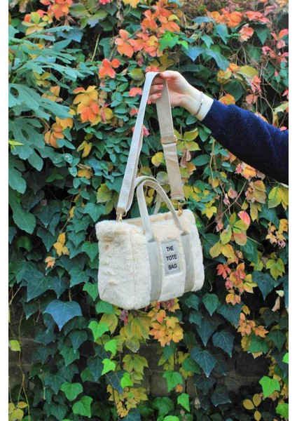 Açık Bej The Tote Bag Peluş Kolon Askılı Omuz ve El Çantası