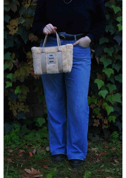 Açık Bej The Tote Bag Peluş Kolon Askılı Omuz ve El Çantası