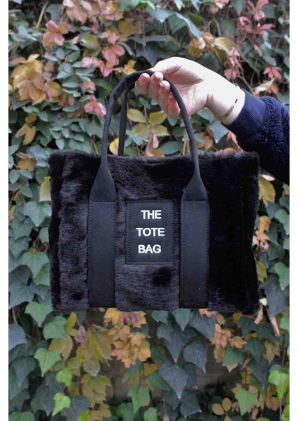 Siyah The Tote Bag Peluş Kolon Askılı Omuz ve El Çantası