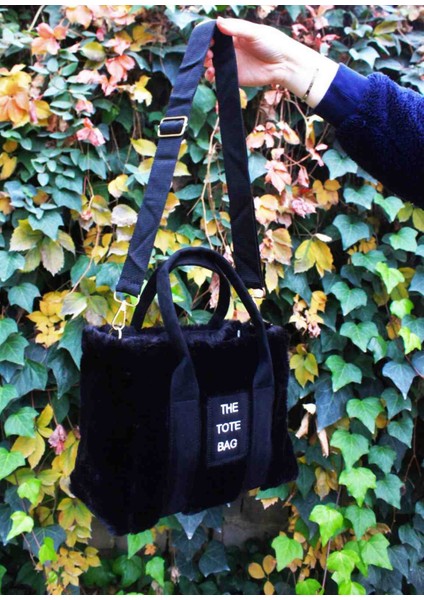 Siyah The Tote Bag Peluş Kolon Askılı Omuz ve El Çantası