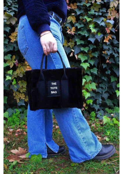 Siyah The Tote Bag Peluş Kolon Askılı Omuz ve El Çantası