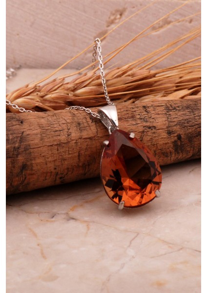 Renk Değiştiren Sultan Taşlı Damla Rodyumlu Gümüş Kolye 7957